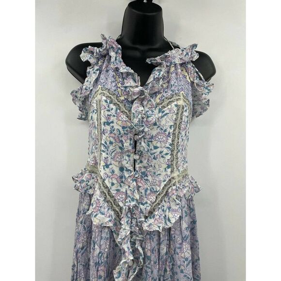 Free People Cannon Moon Maxi Top Dress XS Lace Trim Floral Ruffles - Picture 4 of 7